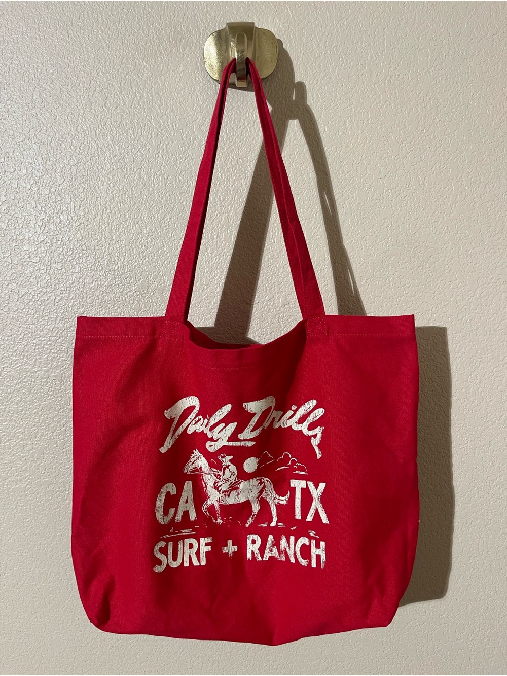 Daily Drills Red Tote with White Surf + Ranch Graphic